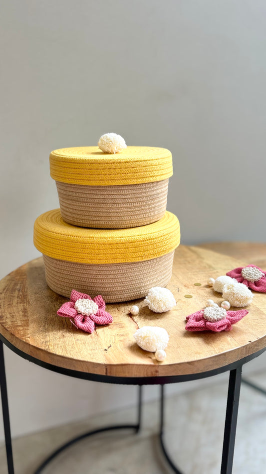Yellow Cotton Braided Basket (Set of 2 Baskets)