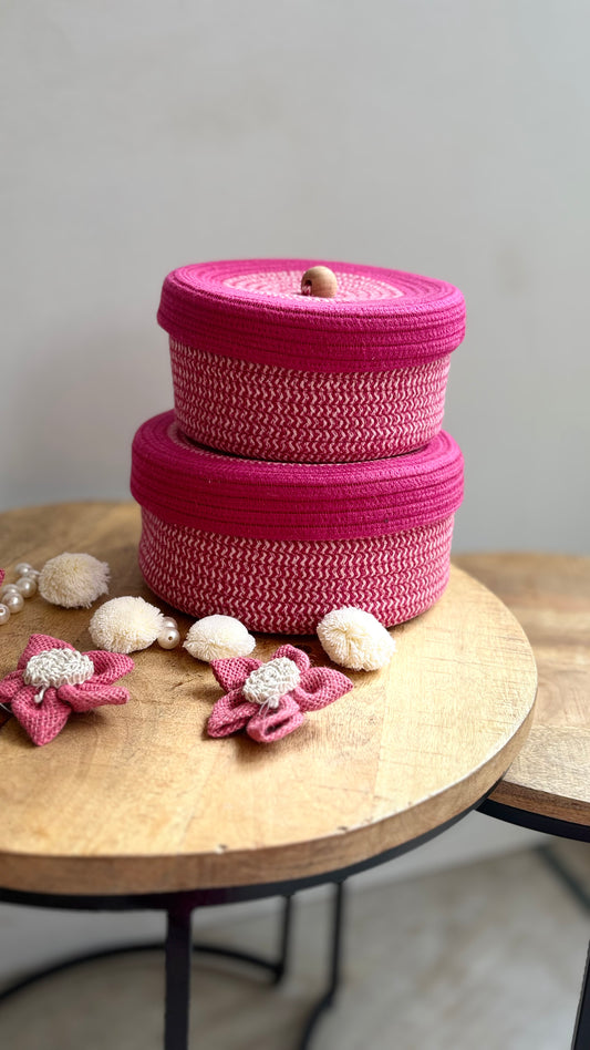 Hot Pink Cotton Organizer Basket (Set of 2 Baskets)