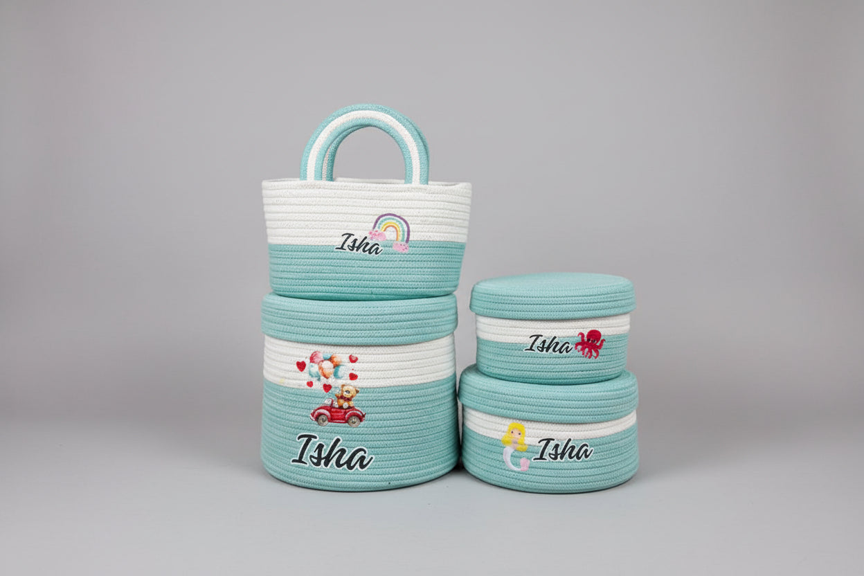 NestCord Kids Basket Combo (Set of 4) – Personalized (Mint Green)